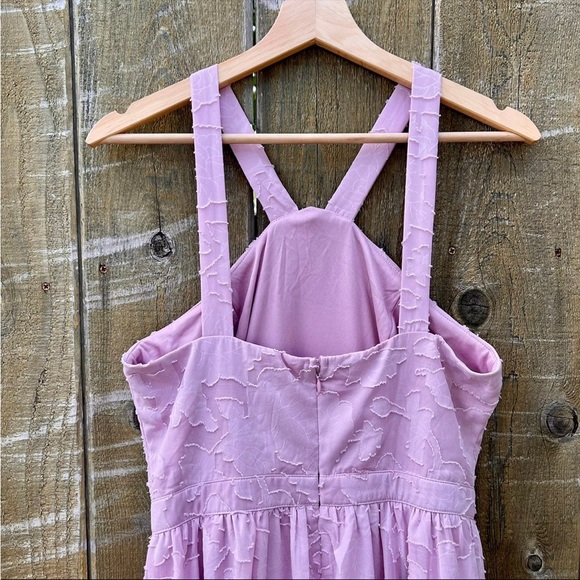 Mauve Pink Halter Floral Chiffon Burnout Jacquard Dress 🌿 - Picture 7 of 10